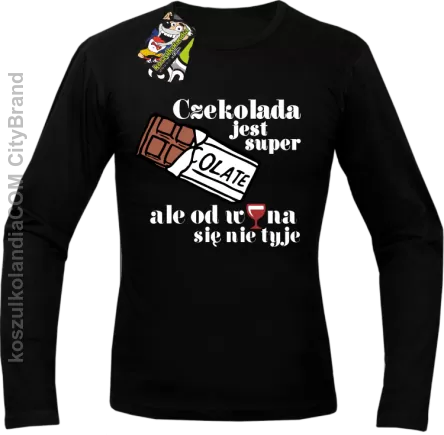 Czekolada jest super ale od wina się nie tyje - Longsleeve męski czarny 