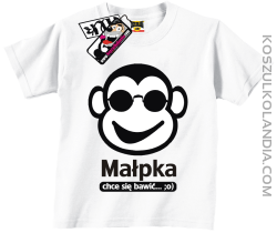 Małpka chce się bawić - zabawna koszulka dla dziecka - biały