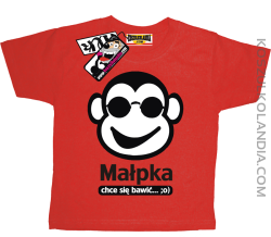 Małpka chce się bawić - zabawna koszulka dla dziecka - czerwony