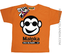 Małpka chce się bawić - zabawna koszulka dla dziecka - pomarańczowy