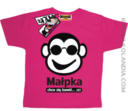 Małpka chce się bawić - zabawna koszulka dla dziecka - różowy
