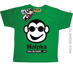 Małpka chce się bawić - zabawna koszulka dla dziecka - zielony