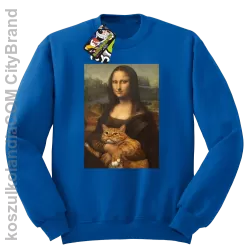 Mona Lisa z kotem - Bluza męska standard bez kaptura niebieska 