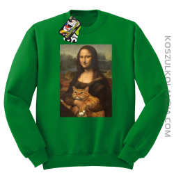 Mona Lisa z kotem - Bluza męska standard bez kaptura zielona 