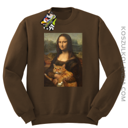 Mona Lisa z kotem - Bluza męska standard bez kaptura brązowa 