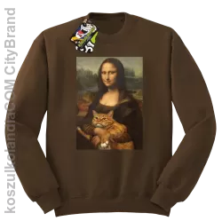 Mona Lisa z kotem - Bluza męska standard bez kaptura brązowa 