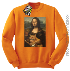 Mona Lisa z kotem - Bluza męska standard bez kaptura pomarańczowa 