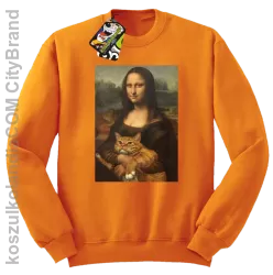 Mona Lisa z kotem - Bluza męska standard bez kaptura pomarańczowa 