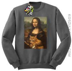 Mona Lisa z kotem - Bluza męska standard bez kaptura szara 