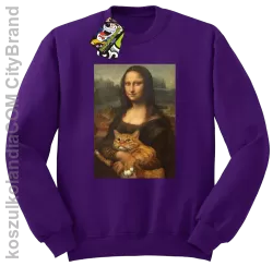 Mona Lisa z kotem - Bluza męska standard bez kaptura fioletowa 