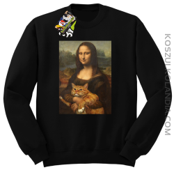 Mona Lisa z kotem - Bluza męska standard bez kaptura czarna 