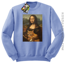Mona Lisa z kotem - Bluza męska standard bez kaptura błękitna 