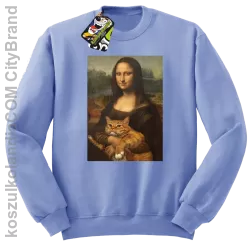 Mona Lisa z kotem - Bluza męska standard bez kaptura błękitna 