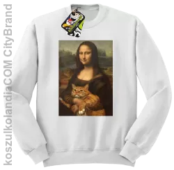 Mona Lisa z kotem - Bluza męska standard bez kaptura biała 