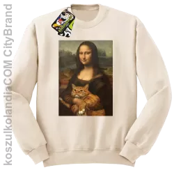 Mona Lisa z kotem - Bluza męska standard bez kaptura beżowa 