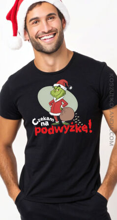 Czekam na podwyżkę ! Grinch Grincz na szczęście pieniążne   - świąteczna koszulka męska 2