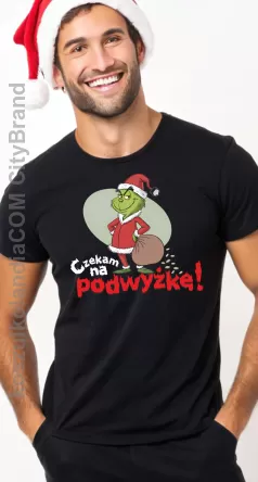 Czekam na podwyżkę ! Grinch Grincz na szczęście pieniążne   - świąteczna koszulka męska 2