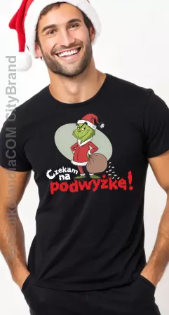 Czekam na podwyżkę ! Grinch Grincz na szczęście pieniężne   - świąteczna koszulka męska