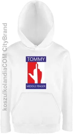 Tommy Middle Finger - Bluza dziecięca z kapturem biała 