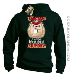 Sarcasm is my natural defence against stupidity - bluza męska z kapturem butelkowy