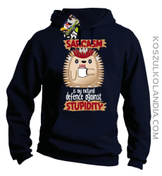 Sarcasm is my natural defence against stupidity - bluza męska z kapturem granatowy