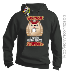 Sarcasm is my natural defence against stupidity - bluza męska z kapturem szary