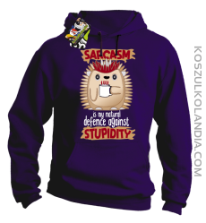 Sarcasm is my natural defence against stupidity - bluza męska z kapturem fioletowa