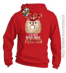 Sarcasm is my natural defence against stupidity - bluza męska z kapturem czerwony