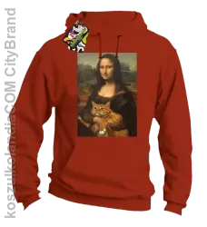 Mona Lisa z kotem - Bluza męska z kapturem pomarańcz 