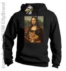 Mona Lisa z kotem - Bluza męska z kapturem czarna