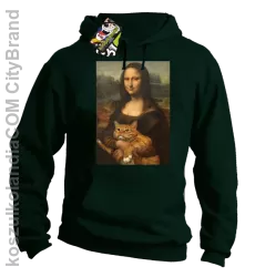 Mona Lisa z kotem - Bluza męska z kapturem butelkowa 