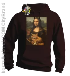 Mona Lisa z kotem - Bluza męska z kapturem brąz 