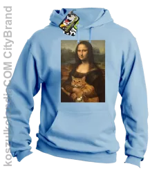 Mona Lisa z kotem - Bluza męska z kapturem błękit 