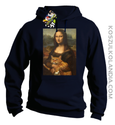 Mona Lisa z kotem - Bluza męska z kapturem granat