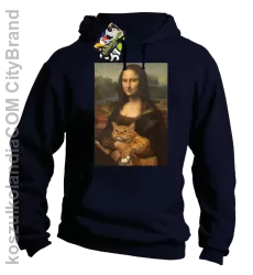 Mona Lisa z kotem - Bluza męska z kapturem granat