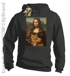 Mona Lisa z kotem - Bluza męska z kapturem szara 