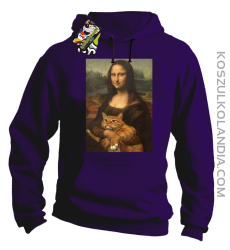 Mona Lisa z kotem - Bluza męska z kapturem fiolet 