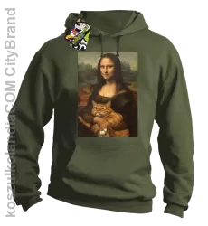 Mona Lisa z kotem - Bluza męska z kapturem khaki