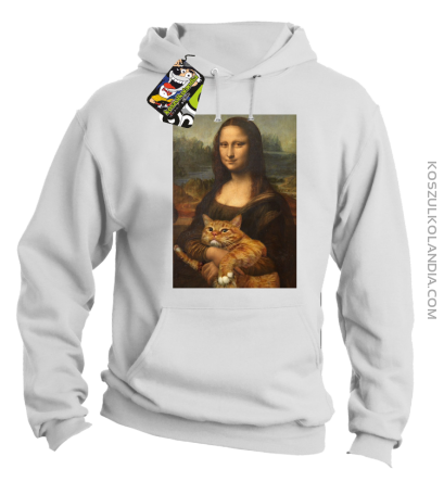 Mona Lisa z kotem - Bluza męska z kapturem biała 