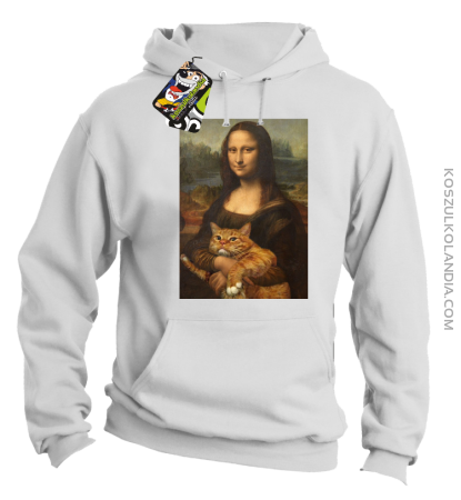 Mona Lisa z kotem - Bluza męska z kapturem