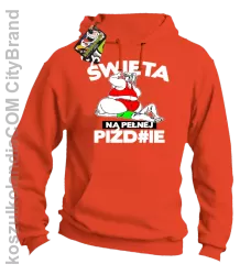 Święta na pełnej Piź#zie - Bluza męska z kapturem pomarańcz 