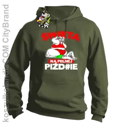 Święta na pełnej Piź#zie - Bluza męska z kapturem khaki