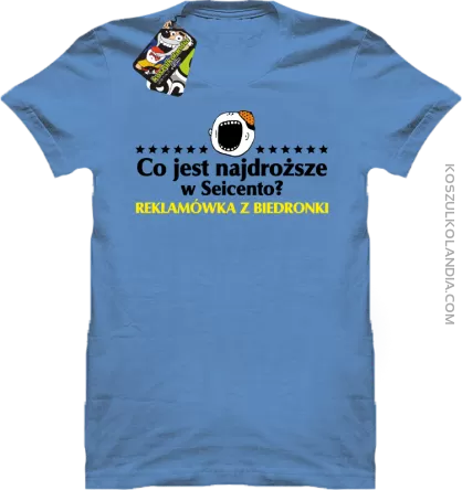 Co jest najdroższe w Seicento Reklamówka z Biedronki  - Koszulka męska błękit 