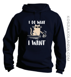 I do what I want Cat with glasses - bluza męska z kapturem granatowa