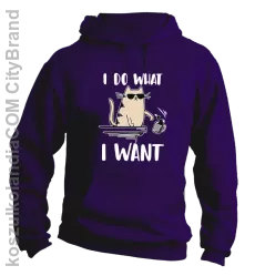 I do what I want Cat with glasses - bluza męska z kapturem fioletowa