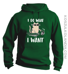 I do what I want Cat with glasses - bluza męska z kapturem zielona