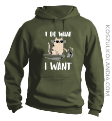 I do what I want Cat with glasses - bluza męska z kapturem khaki