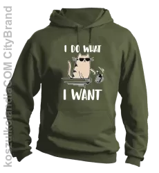 I do what I want Cat with glasses - bluza męska z kapturem khaki