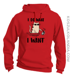 I do what I want Cat with glasses - bluza męska z kapturem czerwona