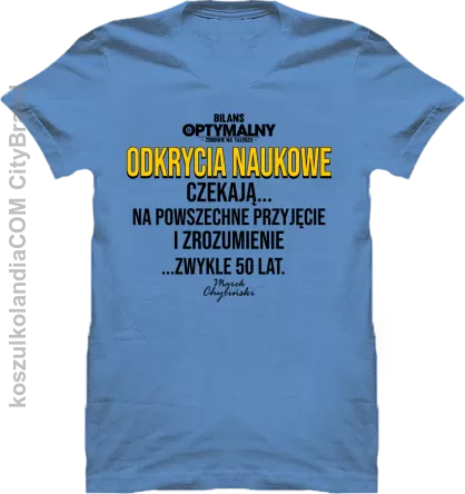Odkrycia naukowe czekają zwykle 50 lat - koszulka męska błękitna
